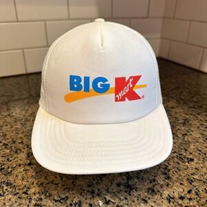 Vtg‎ 90s Big Kmart Trucker Hat Men's Adjustable Snapback White Mesh Logo Cap